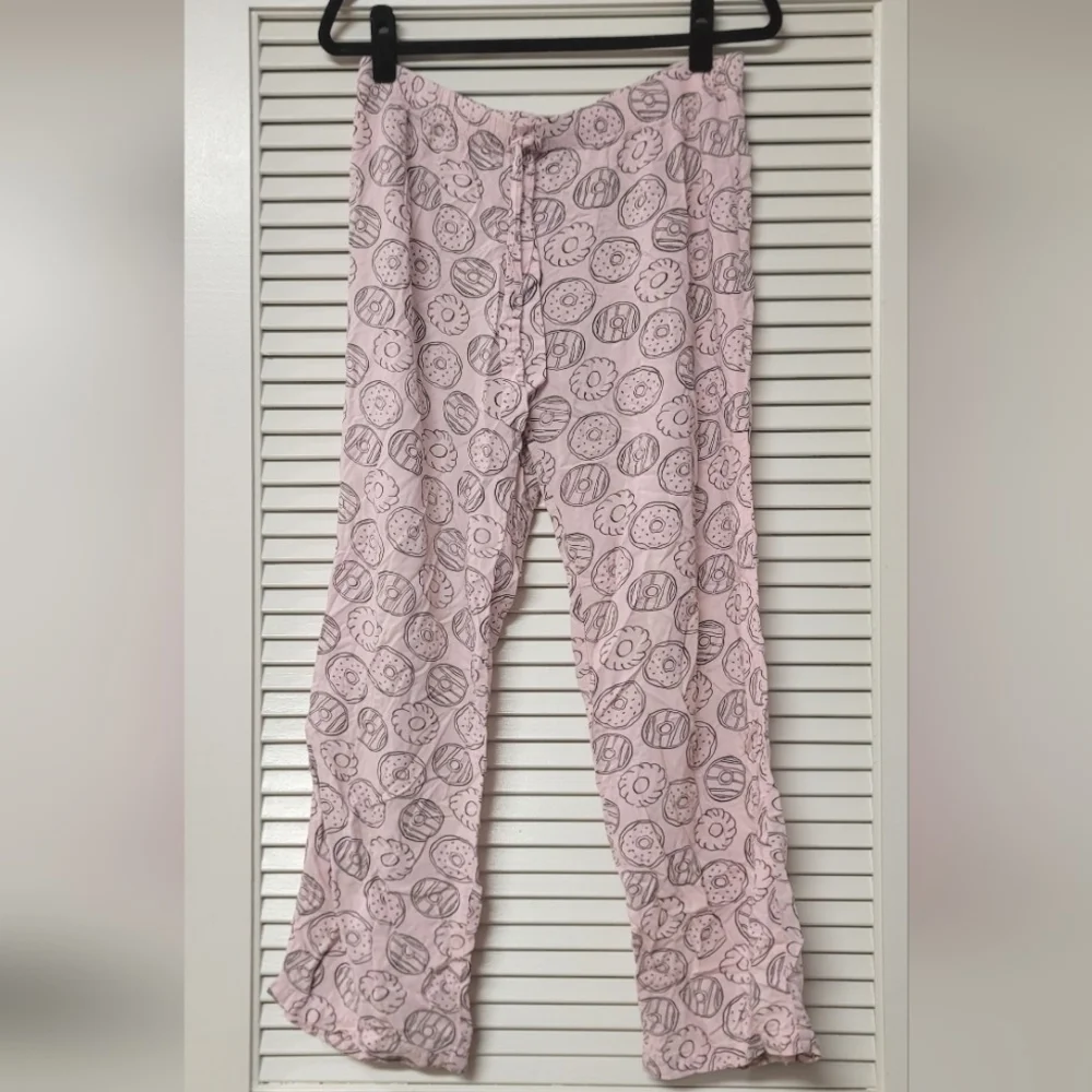 XXI Forever 21 - Pink & Black Doughnut Lightweight Pajama Pants With Drawstring